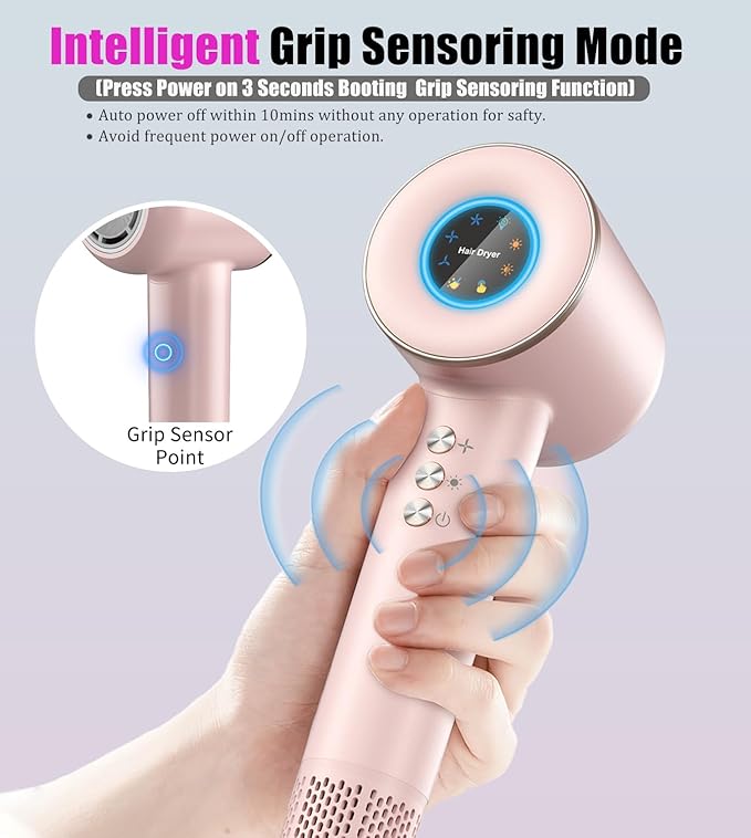 Hair Dryer, 110000 RPM Intelligent High-Speed Blow Dryer - 200 Millions Negative Ionic, Double-Layer Heating Wire for Fast Drying, Low Noise Thermo-Control Hair Dryer with Magnetic Nozzle (Pink)