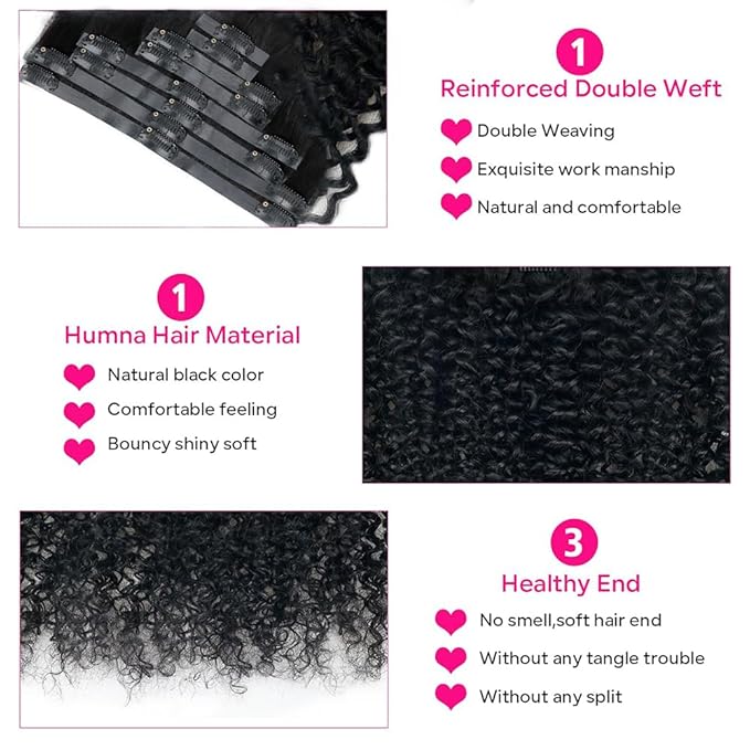 Seamless Curly Clip in Hair Extensions Real Human Hair Brazilian Virgin Human Hair Clip in Extensions 8Pcs Seamless Clip ins for Black Women with 18Clips PU Skin Weft 120g 22inch Natural Black