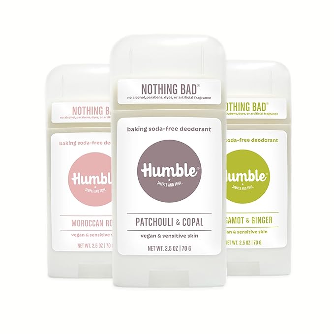 HUMBLE BRANDS Aluminum-Free Deodorant, Vegan and Cruelty- free, Formulated for Sensitive Skin, Patchouli Copal, Bergamot Ginger, Moroccan Rose, 2.5 Ounce (Pack of 3)