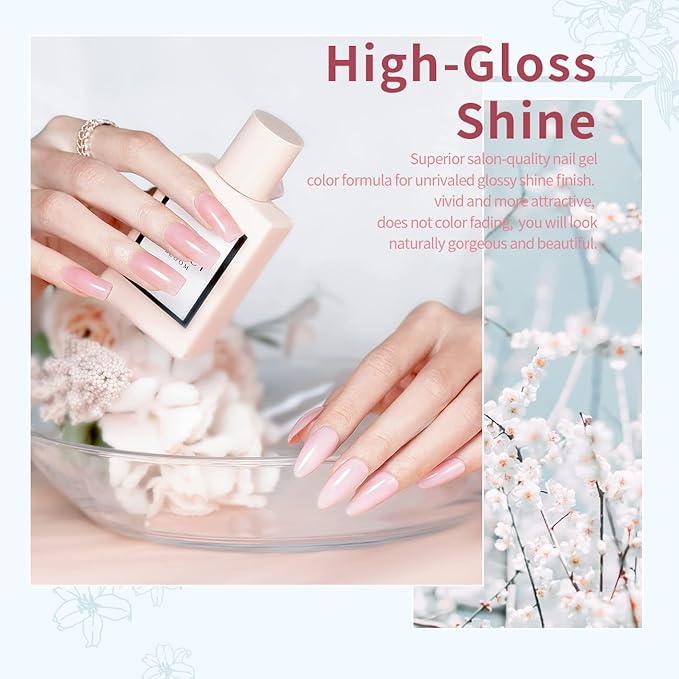 RARJSM Icy Jelly Gel Nail Polish Set of 6 Translucent Colors,Sheer Rose Nude Skintone Gelpolish LED UV Gel Clear Milky Light Pink Red Brown French Manicure Curing Requires 7.5ml DIY Home Nail Salon