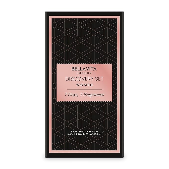 BellaVita Luxury Discovery Set Womens Perfumes (7x8ml) | Mini Perfume Gift Set for Women with Rose, OUD & Pepper Oriented | Compact Long-Lasting Floral Perfumes for Women | Cruelty Free Fragrance