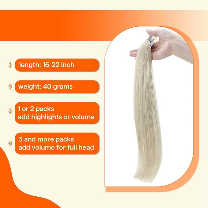 Full Shine I Tip Hair Extensions Human Hair Color 1000 Ice Blonde 16 Inch 40 Grams Itip Human Hair Extensions Prebonded Extensions Remy Hair for Women add Volume