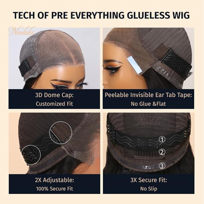 Nadula Pre Everything Glueless Silk Straight Wig 13x4 HD Pre Cut Lace Front Wig Human Hair with Ear Tape Bleached Invisible Bye Bye Knots Wig Pre Plucked 150% Density 16inch