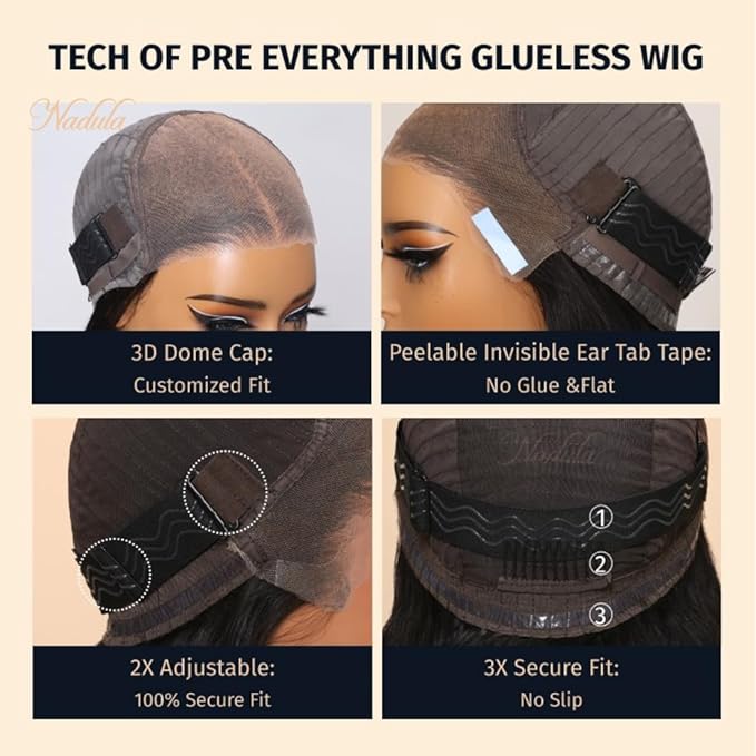 Nadula Pre Everything Glueless Silk Straight Wig 13x4 HD Pre Cut Lace Front Wig Human Hair with Ear Tape Bleached Invisible Bye Bye Knots Wig Pre Plucked 150% Density 18inch