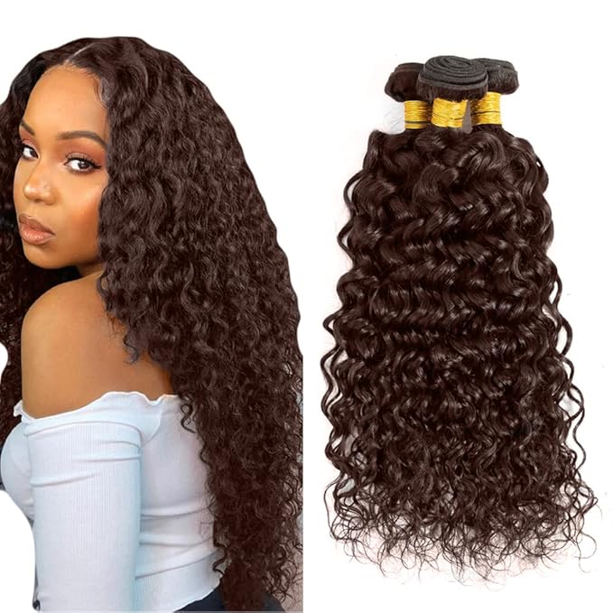 Brown Human Hair Bundles Dark Brown Water Wave Bundles 18 20 22 inch WuvuSnm #4 Wet and Wavy Bundle #4 Water Wave Bundle