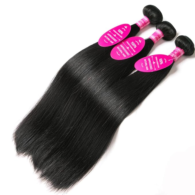 Brazilian Straight Bundles Human Hair 22 24 26 Inch, 12A Grade, 100% Unprocessed Virgin Human Hair Extensions, Natural Black (22-26)