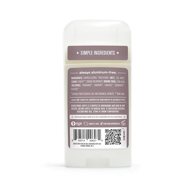HUMBLE BRANDS Original Formula Aluminum-free Deodorant. Long Lasting Odor Control with Baking Soda and Essential Oils, Patchouli and Copal, Pack of 3