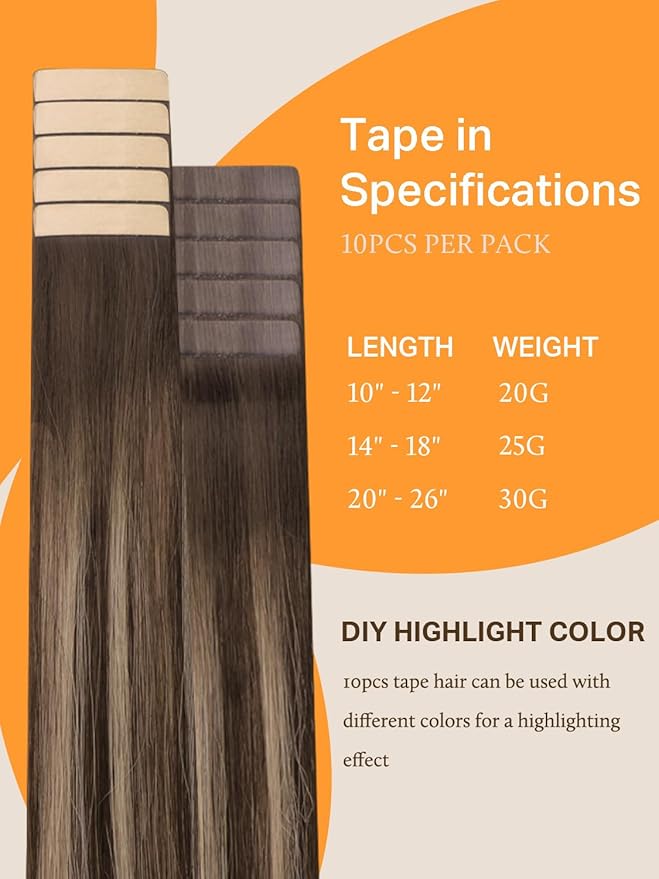 DOORES Tape in Human Hair Extensions, Balayage Chocolate Brown to Honey Blonde 18 Inch 10pcs 25g, Real Hair Extensions Tape in Straight Natural Hair