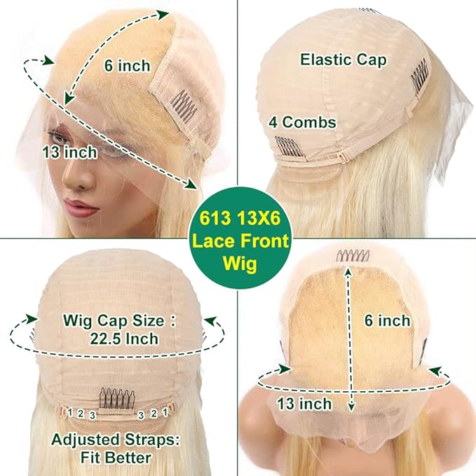 613 13x6 Lace Front Wig Human Hair 200% Density Blonde Wig Human Hair 13x6 HD Body Wave Lace Front Wigs Human Hair Pre Plucked Free Part 613 HD Lace Frontal Wig for Women 32 Inch