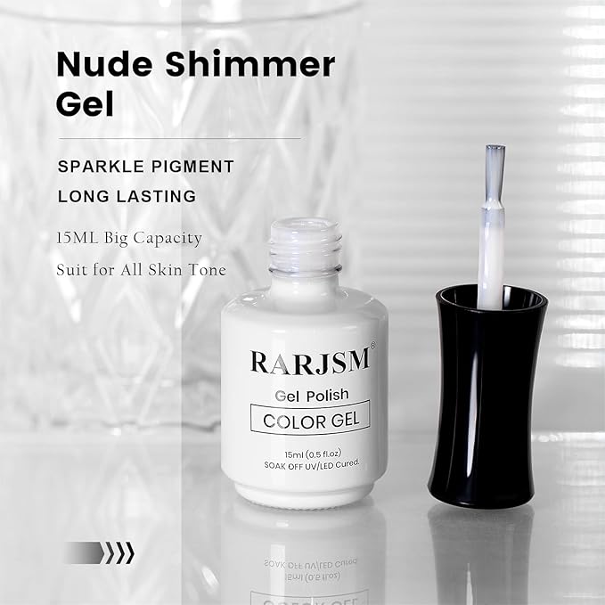 RARJSM Milky White Gel Nail Polish with Blue Glitter Clear Sheer White Nude Shimmer Gel Polish 15ml UV LED Soak Off Transparent Soft White Color Home Salon French Manicure Varnish Curing Requires