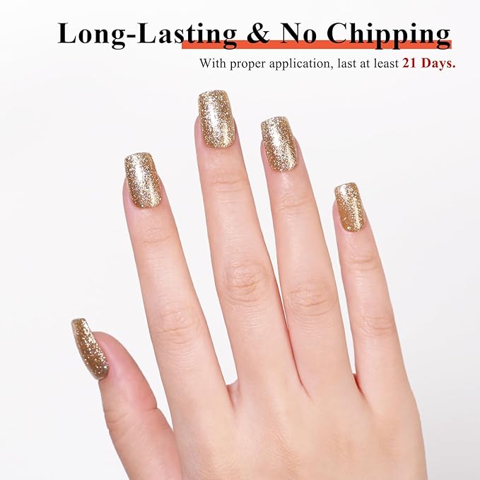 Imtiti 10ml Gold Glitter Gel Nail Polish Long Lasting Soak Off UV Led Christmas Gold Gel Polish Salon DIY at Home Gift for Women 1Pcs