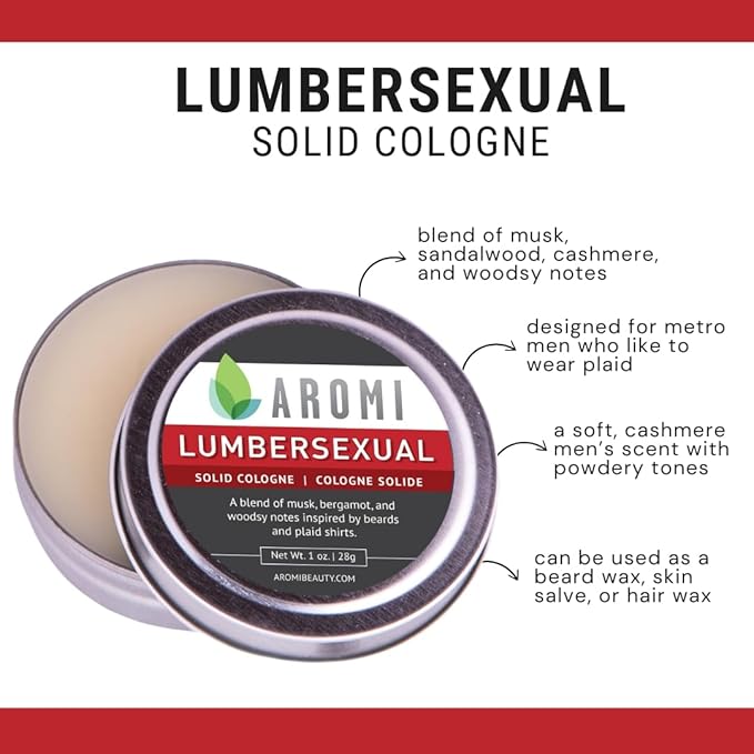 Aromi Solid Cologne for Men | Cashmere Woods, Musk Scent, Powdery Fragrance, Travel, Alcohol-Free, Concentrated, Wax-Based, Gift (Lumbersexual)