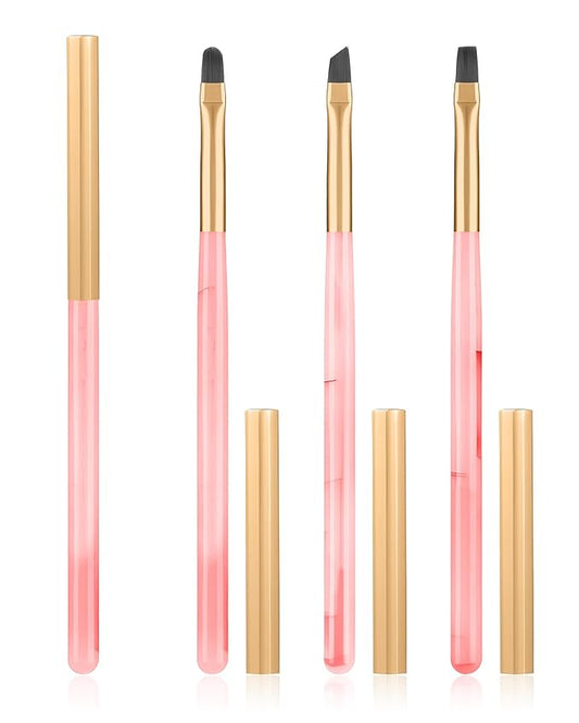3PCS Nail Polish Clean Up Brush, Round&Falt&Angled Acetone Resistant Nail Brush for OPI Nail Polish Remover, Fingernail Cleaning Brushes at Home Nail Art and Designs(Emerald Pink)