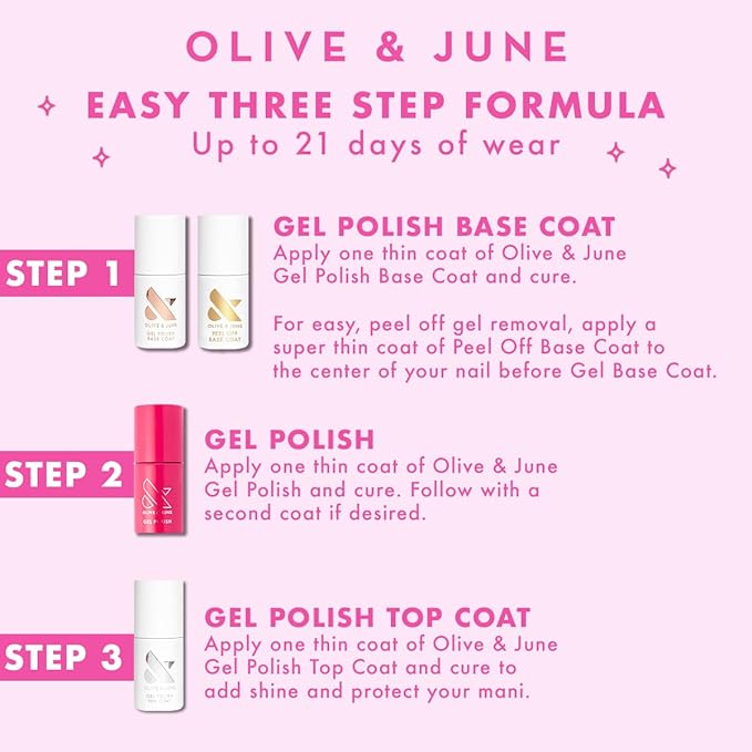 Olive & June Gel Polish | UV LED Nail Lamp Needed | Long Lasting Formula | Up to 21 Days of Wear | Damage-Free Removal | Salon-Quality Manicure, Pedicure at Home | XOXO | Hot Pink