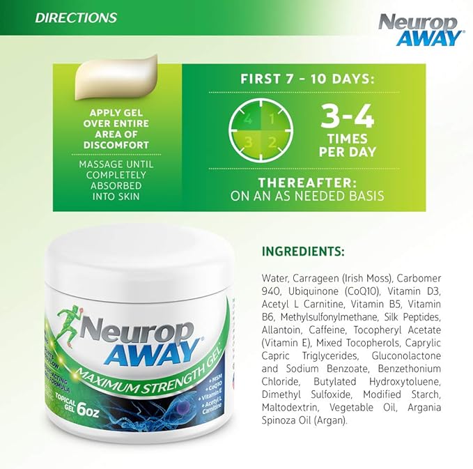 NeuropAWAY® Maximum Strength Gel, for Nerve discomfort, Burning, Tingling, and Numbness 6oz