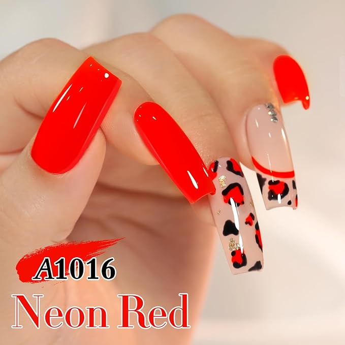 Double Rhythm 0.50 OZ Gel Polish Hema Free Same Color Same Bottle Golden Round Translucent Neutral Natural Milky 15 ML Jelly UV Polish Art DIY at Home (Neon Red-C1016)