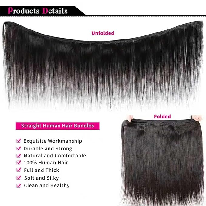 Straight Bundles Human Hair 28 28 30 30 Inch 100% Unprocessed Brazilian Virgin Hair 4 Bundles Hair Extension for Black Women Natural Color