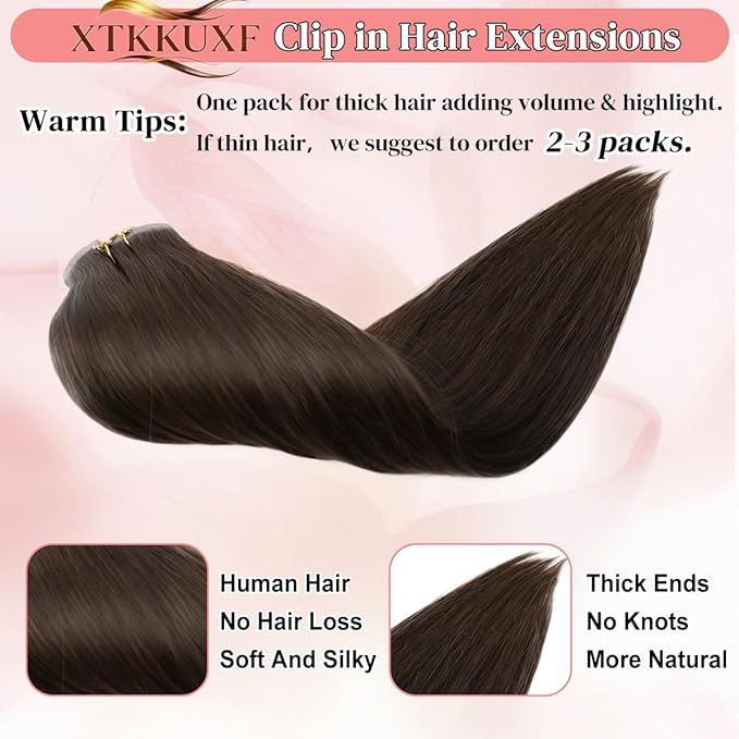 Seamless Clip in Hair Extensions Real Human Hair For Women 125g 20 Inch Medium Brown Invisible PU Skin Weft Remy Human Hair Extensions clip ins 7Pcs 18 Clips
