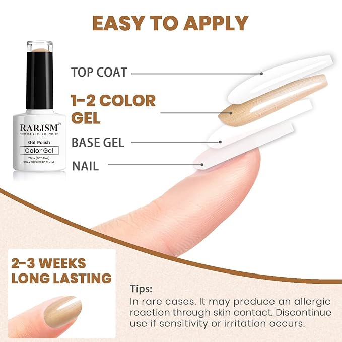 RARJSM Pearl Gel Nail Polish, Glitter Drawing GelPolish Rose Gold Shimmer Mermaid Nail Gel Soak Off for Salon Home DIY Manicure Use