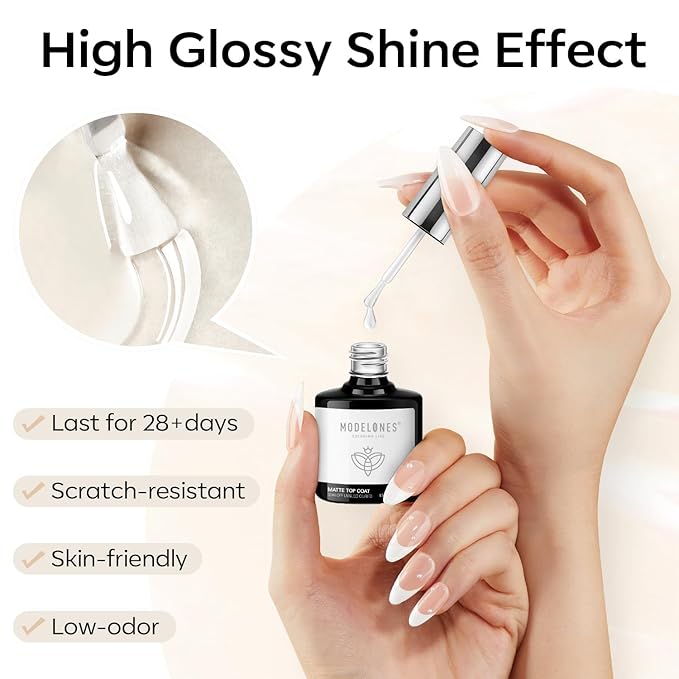modelones Matte Gel Top Coat Chrome Proof, 15ML No Wipe Matte Top Coat Chrome Isolation Powder-Resist Velvet Finish Winter Gel Polish for Nail Art Painting Long Lasting Manicure DIY Gift for Women