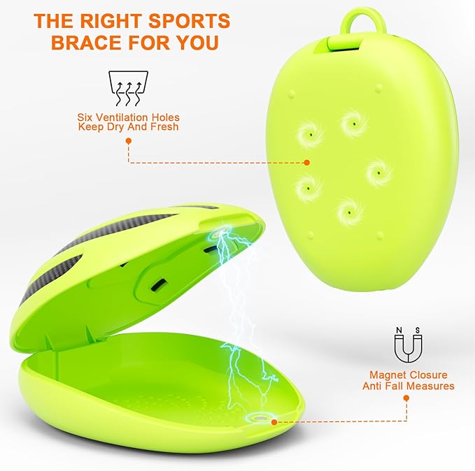BVN Mouthguard Case Sports, Adult & Youth Sizes Universal Storage for Mouthguard, with Silicone Lanyard, Green+Carbon Fiber Coating.
