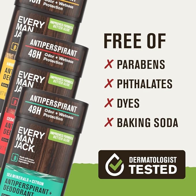 Every Man Jack Men’s Antiperspirant Deodorant Variety Pack – New & Improved Formula – Outdoor Inspired Scents - 48-Hour Odor & Sweat Defense– 2.6 oz (3 Pack)