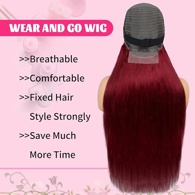 LICHANG 13x6 99J Straight Lace Front Wigs Human Hair Pre Plucked with Baby Hair for Black Women Glueless 30 Inch