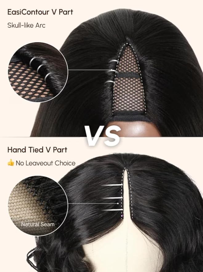 Sunber EasiContour V Part Human Hair Glueless Ombre Chestnut Brown Body Wave Wig Upgrade Vpart Wigs 180% Density No Leave Out No Gel V Shape Clip No Sew in Beginner Friendly Put On and Go 16Inch