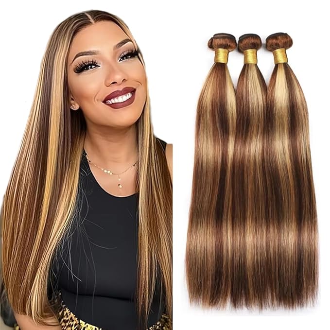 20 22 24 Inch Blonde Bundles Human Hair P27/33 Honey Blonde Straight 3 Bundle Unprocessed Brazilian virgin hair Weave Extensions Double Weft 50 Grams/Bundle Colored Highlight Brown Bundles
