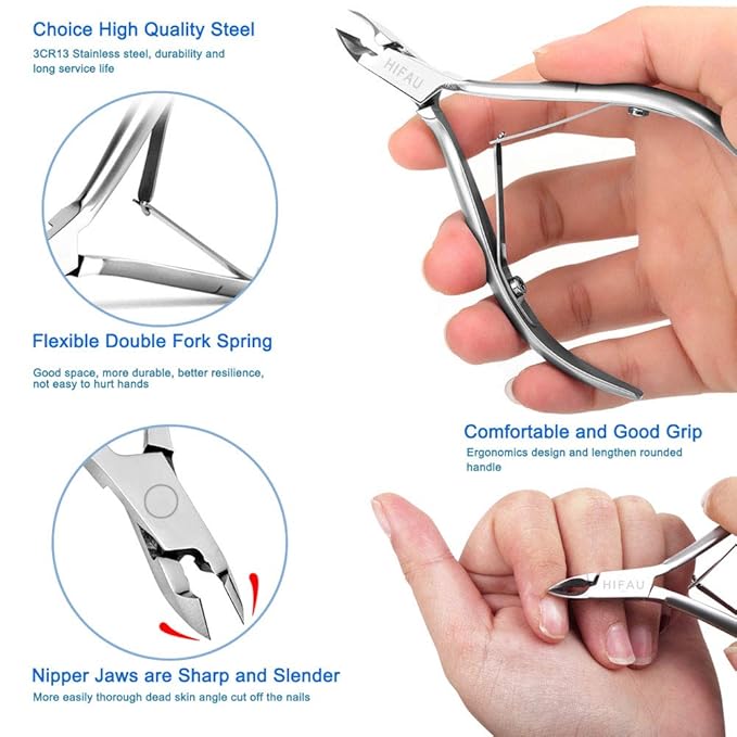 Professional Cuticle Nippers Set, Stainless Steel Manicure Kit - Cuticle Nipper, Cuticle Pusher & Cutter, Triangle Nail Polish Remove Tool & Cuticle Trimmer, Nail File, Nail Lifter, Home & Salon