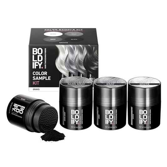 Boldify Hair Fibers Color Sample Kit - Fill In Thinning and Fine Hair for an Instantly Fuller, Thicker Look - 14 Shades for Women & Men - Grays