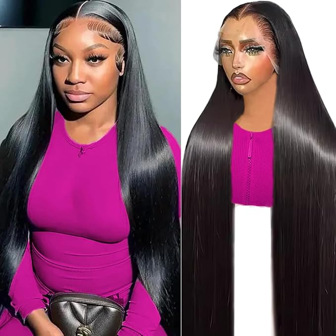 28 Inch 13x6 Lace Front Wigs Human Hair 200 Density HD Lace Front Wig Human Hair Pre Plucked Glueless Wigs Human Hair for Women Straight Lace Frontal Wig Natural Black Color