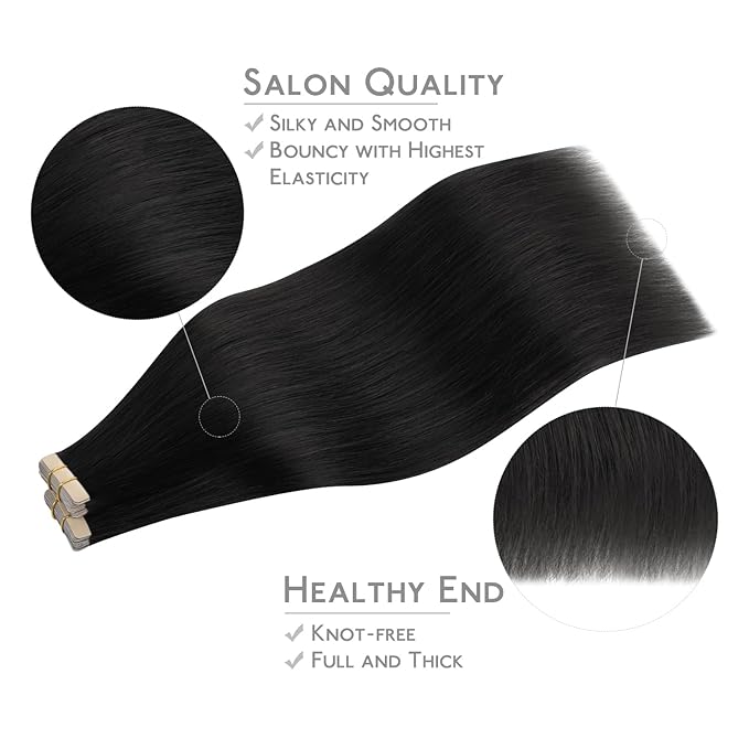 WENNALIFE Tape in Hair Extensions Human Hair, 40pcs 60g 10 inch Jet Black Remy Hair Straight Tape in Extensions Invisible Reusable Real Hair Extensiones De Cabello Humano