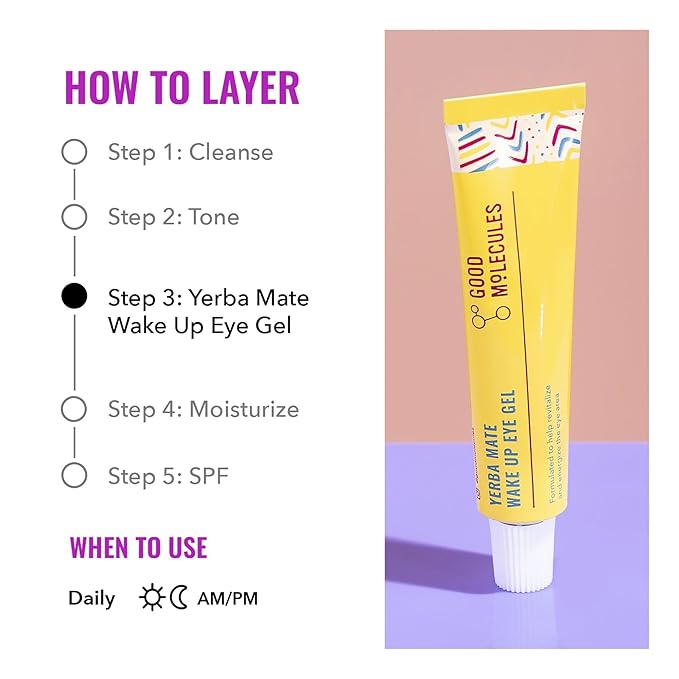 Good Molecules Yerba Mate Wake Up Eye Gel - Hydrating Under Eye Gel Cream with Hyaluronic Acid and Caffeine - Target Dark Circles and Puffiness - Skin Care for Face