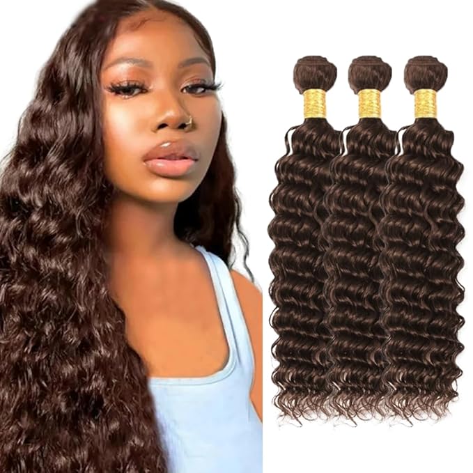 Brown Human Hair Bundles #4 Deep Wave Bundles 18 20 22 inch Dark Brown Bundle Human Hair #4 Wet and Wavy Bundle
