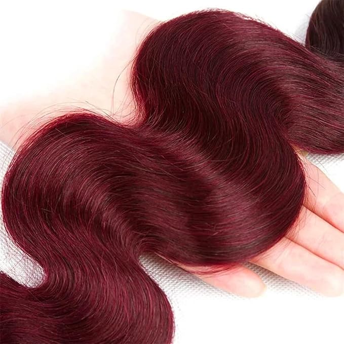 Freiuoke Dark Burgundy Bundles 99J Body Wave Human Hair 3 Bundles 12 14 16 Inch 150g Brazilian Unprocessed Virgin Remy Hair Extensions