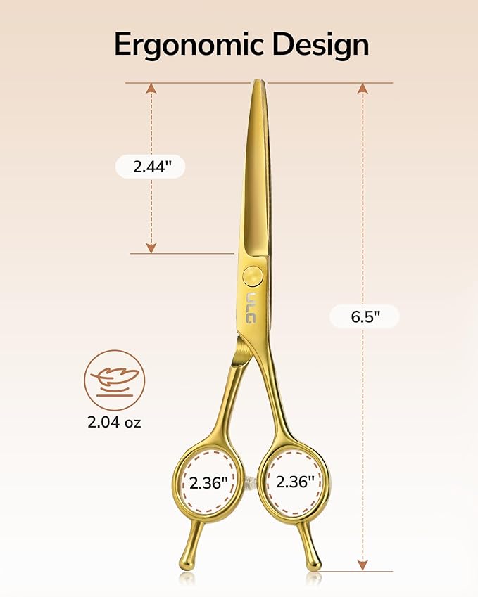 ULG Professional Hair Cutting Scissors 6.5 Inch – Sharp Barber Shears, Stainless Steel Symmetrical Salon Haircut Scissors for Women, Men, Kids, Gloss Paint Finish, Golden