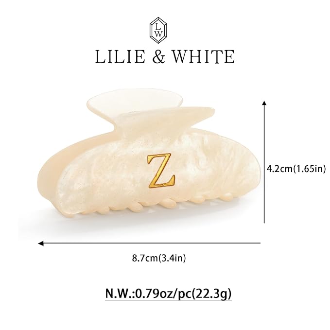 LILIE&WHITE Acrylic Letter Hair Clips For Women Stylish Z Initial Hair Claw Alphabet Hair Clip Fashion Glitter Monogram Claw Clip Elegant And Durable Hair Accessory Large Hair Clips Z