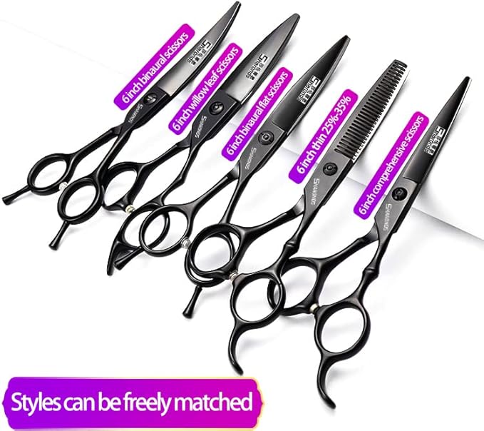 6 Inch Black Hairdressing Scissors Salon Hairdressing Tool Stainless Steel Hair Cutting Hair Thinning Hairdressing Scissors (6 inch 5PC)