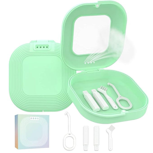 HEMILAB® Retainer Case, Slim Aligner Case with Vent Holes, Compatible with Invisalign, Mouth Guard Box with Retainer Removal Tool, Chew and Brush, Green