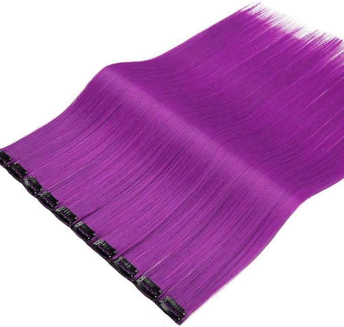 Rhyme 9PCS 21" Colored Clip in Hair Extensions Purple Hair Extensions for Kids Girls Hair Clips Straight Fashion Hairpieces for Party Highlights Hair Accessories (Purple)
