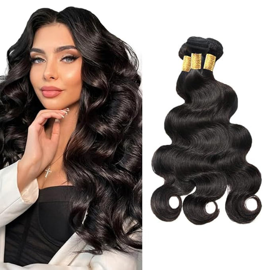#1B Human Hair Bundles Natural Black Body Wave Bundles 22 24 26 inch Double Weft 3 Bundles Body Wave Human Hair Bundles Natural Black Color for Women