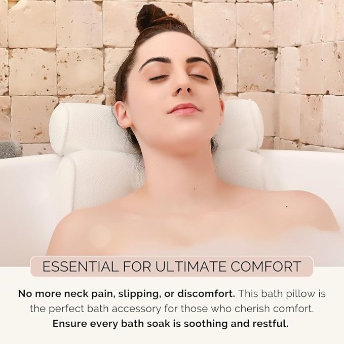 Bath Pillow and Bathtub Tray Set for Tub | Luxurious, Relaxing Home Spa Accessories with Bath Tub Pillows for Head and Neck, Foldable Bath Tray Caddy Organizer | Relaxation Gifts for Women Self Care