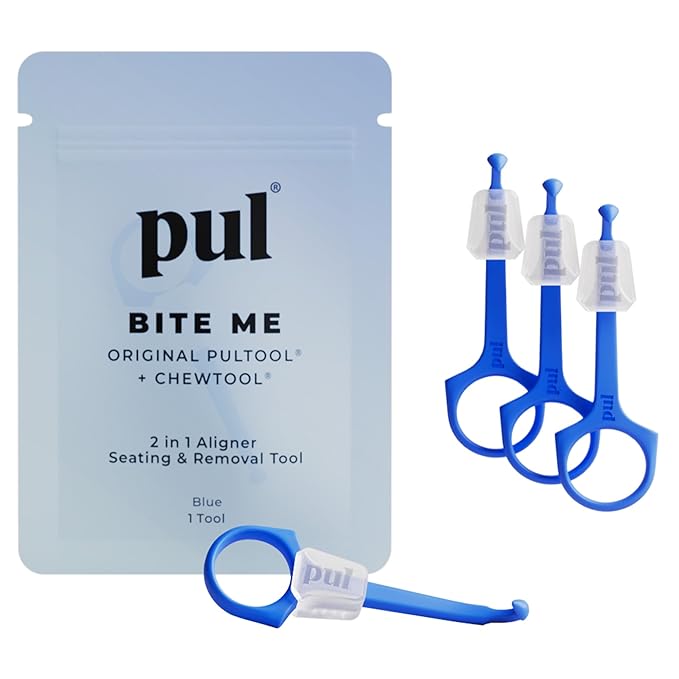PUL Pack of 4 Reusable 2-in-1 Aligner Seating Chewie & Removal Tool — Compatible with Invisalign, Removable Braces, Retainers, Trays – Easy-to-Use Remover & Chew, Dental & Oral Hygiene Care – Blue
