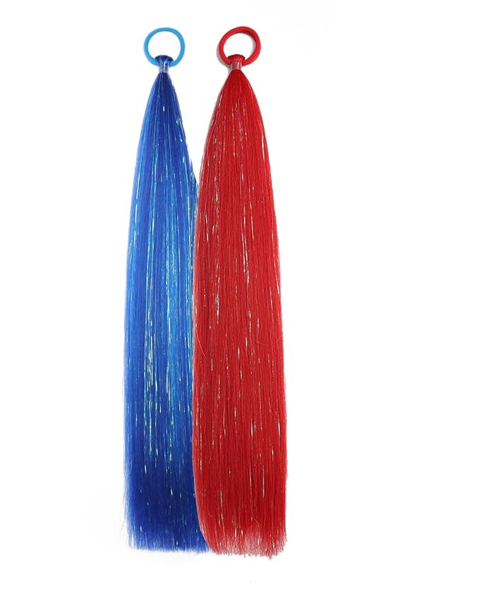 Colored Hair Extensions Red and Blue Ponytail Extension 2 Packs, 20 inch Crazy Hair Day Accessories for Women, DIY Festival Wacky Rave Braids,Tinsel Mixed