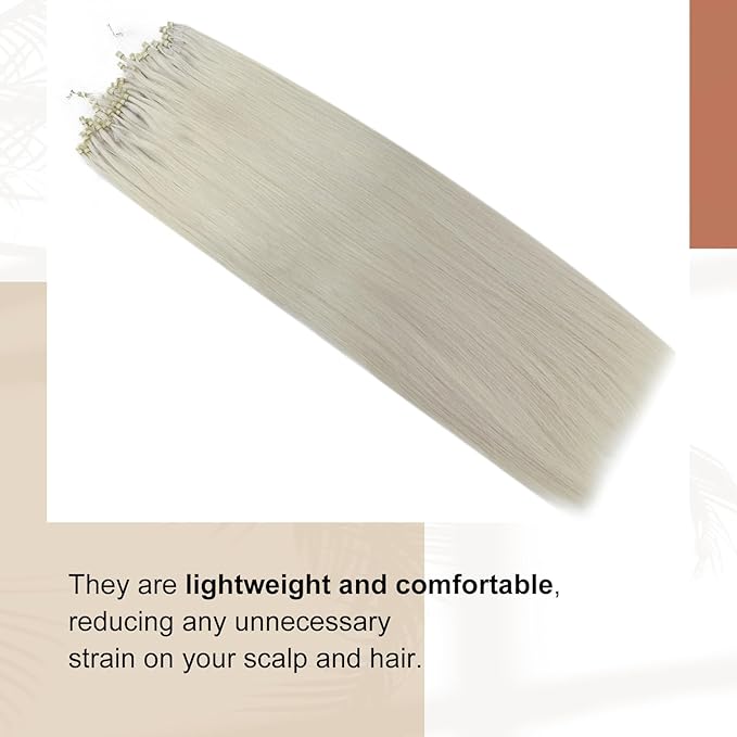 Full Shine Micro Loop Hair Extensions Real Human Hair Ice Blonde Soft Natural Human Hair 14 Inch Microlink Hair Extensions 50G with 7G Micro Beads Cold Fusion Extensions for Women