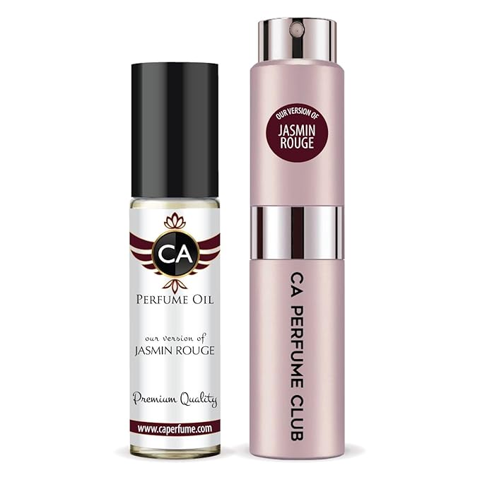 CA Perfume Duo Impression of Jasmin Rouge For Women Perfume Layering Set Long Lasting Travel Size EDP + Body Oil Roll-On Bottle 0.27 Fl Oz+0.33 Fl Oz