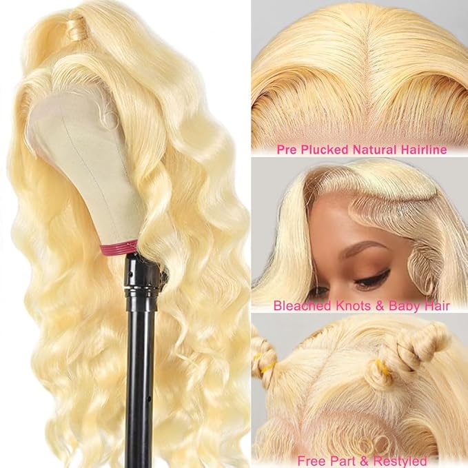 613 Lace Front Wig Human Hair 13x6 Blonde Wig Human Hair 613 Body Wave HD Lace Frontal Wigs Human Hair Pre Plucked Blonde Lace Front Wigs for Women (34 inch)