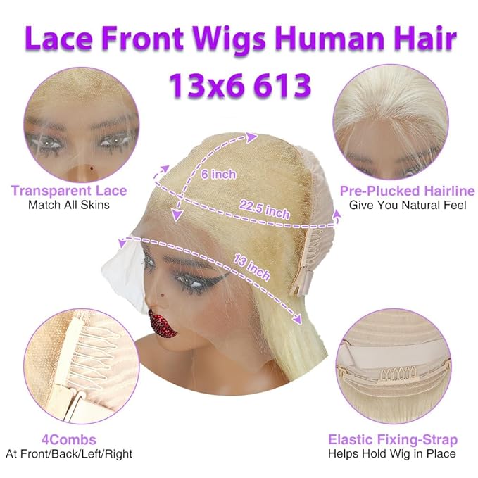 613 Lace Front Wig Human Hair 250 Density 13x6 Blonde Wig Human Hair 613 Straight Lace Front Wigs 12A Brazilian Virgin Human Hair Wigs for Women 30 Inch