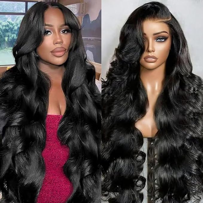 34 Inch Body Wave Wigs Human Hair Lace Front Wigs Human Hair Pre Plucked 200 Density 13x4 HD Transparent Lace Frontal Glueless Wig for Women with Baby Hair